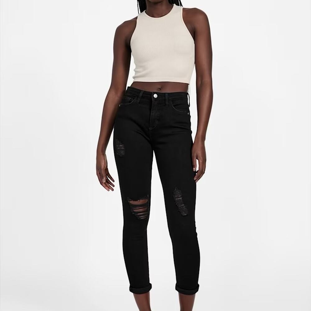 ❗WOMEN'S EUC VINTAGE JUST BLACK BY KANCAN DESTRUCTED SKINNY JEANS SIZE 28❗